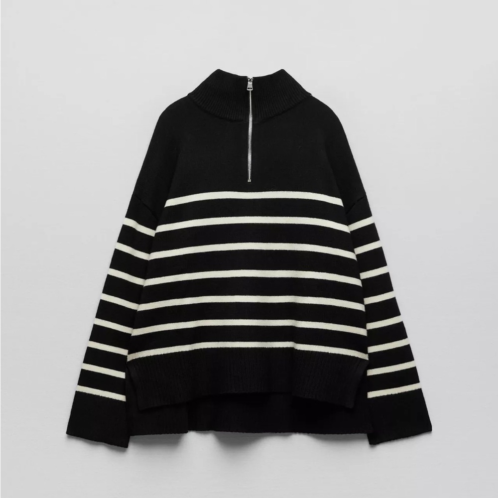 Zara Black and White Striped Sweater